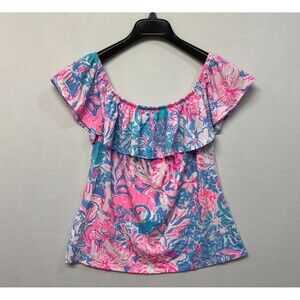 Lilly Pulitzer La Fortuna Off-The-Shoulder Blouse Top Shirt Medium C034 -17